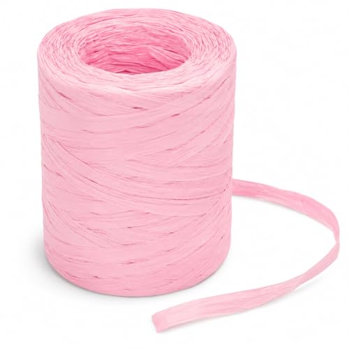 G2PLUS 218 Yards Raffia Paper Craft Ribbon 14 Inch Wide Raffia Ribbon Pink Packing Paper String for Gift Wrapping DIY Arts Crafts Christmas Valentines Holiday Decor - Image 1