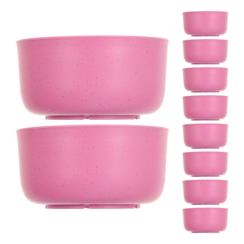 Pink Plastic Cereal Bowls Set 10Pcs Reusable Stackable Soup Salad Containers For Family Camping - Image 2