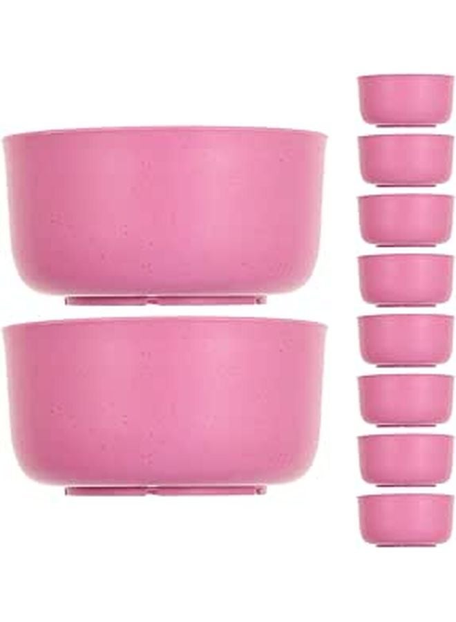 Pink Plastic Cereal Bowls Set 10Pcs Reusable Stackable Soup Salad Containers For Family Camping - Image 1