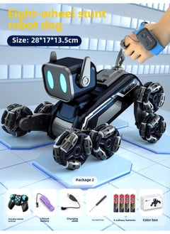 Eight Wheel Stunt Mechanical Dog Intelligent Remote Control Robot Dog Remote Control Car Hand Control Drift Gesture Induction Pet Dog Gift-Color:Black And Blue [hand Gesture Dual Control] Remote Control Robot Dog [handle + Watch + Eight-wheel Stunts + Music And Lighting]-Specifications:[three-battery Play] 3 Sets Of Lithium Batteries + Remote Control Car Battery + Screwdriver + Lifetime Warranty