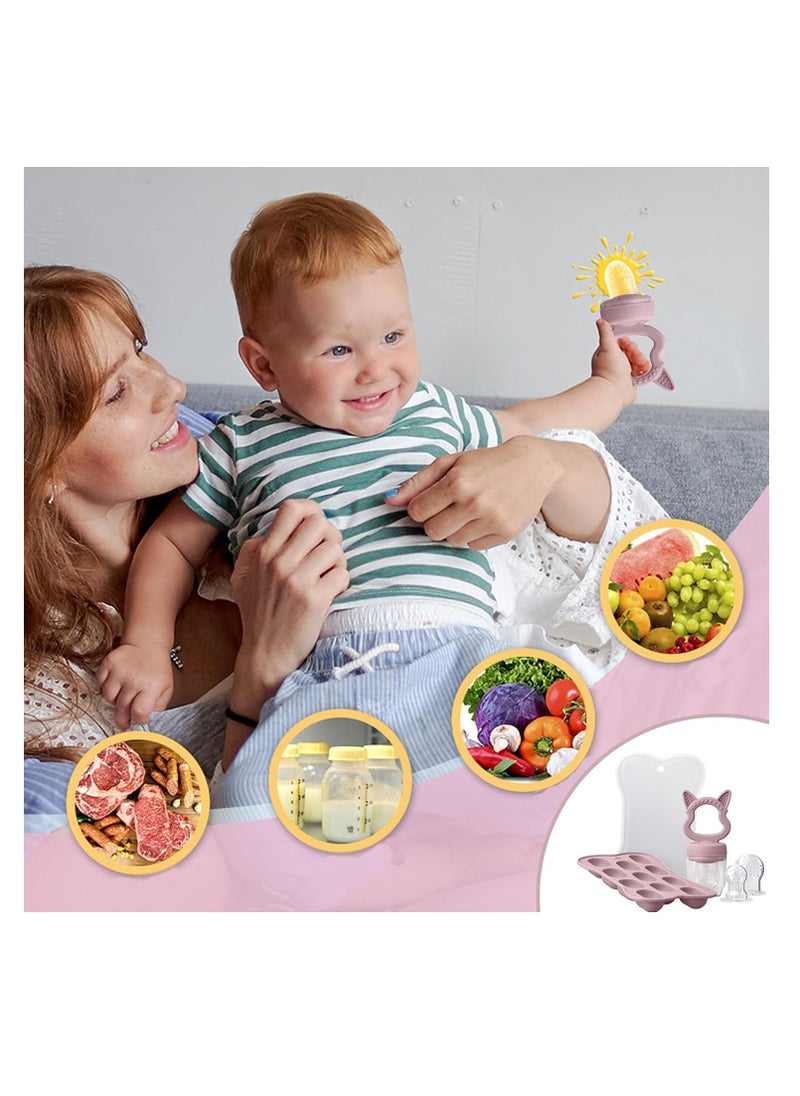 Rightsure - 4 Pack Silicone Baby Fruit Food Feeder, 2 in 1 Silicone Chew Pacifier and Teether, Food Grade Silicone Ice Box, Baby Teething Relief Toys, Teething Toys for Babies Over 3 Months (Blue) - Image 1
