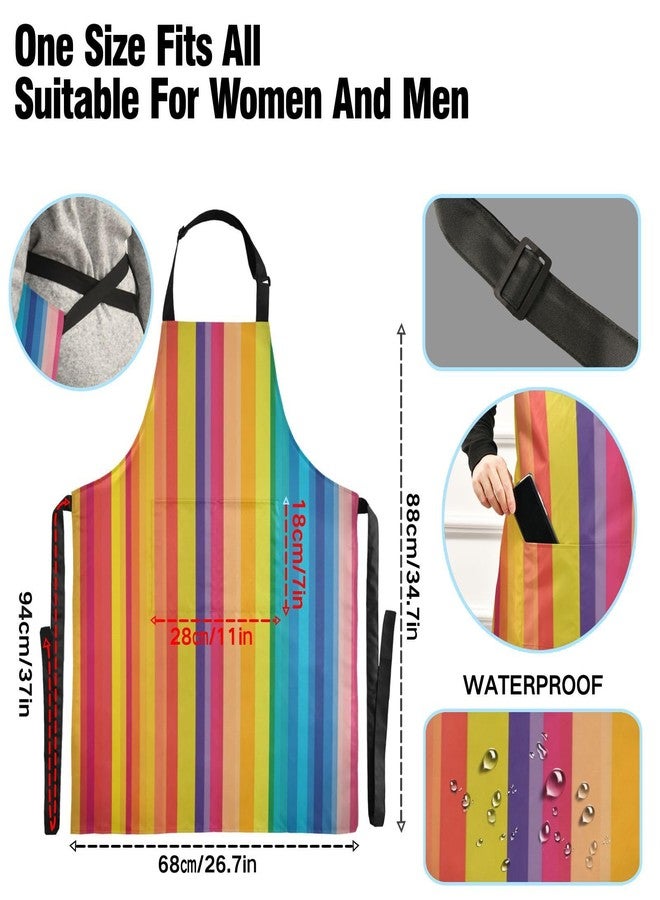 WELLDAY Rainbow Carnival Striped Apron, Aprons for Women with Pockets - Adjustable Aprons for Men Cooking Gardening Baking - Image 3