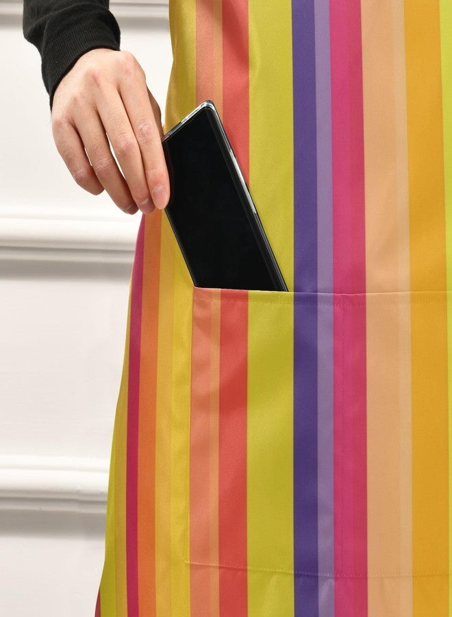 WELLDAY Rainbow Carnival Striped Apron, Aprons for Women with Pockets - Adjustable Aprons for Men Cooking Gardening Baking - Image 5