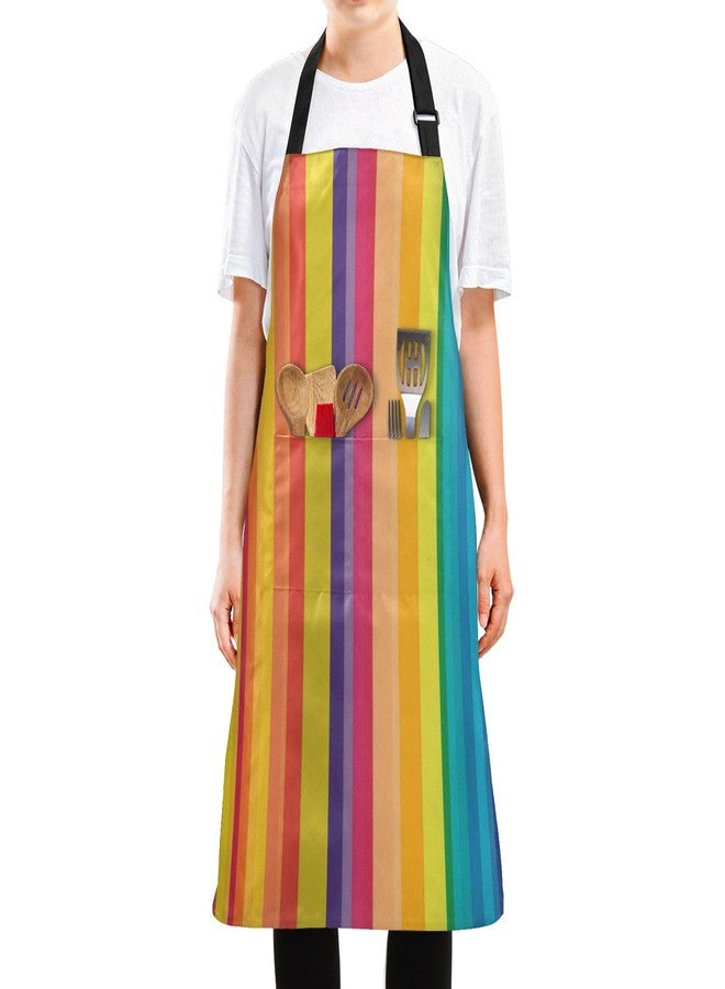 WELLDAY Rainbow Carnival Striped Apron, Aprons for Women with Pockets - Adjustable Aprons for Men Cooking Gardening Baking - Image 2