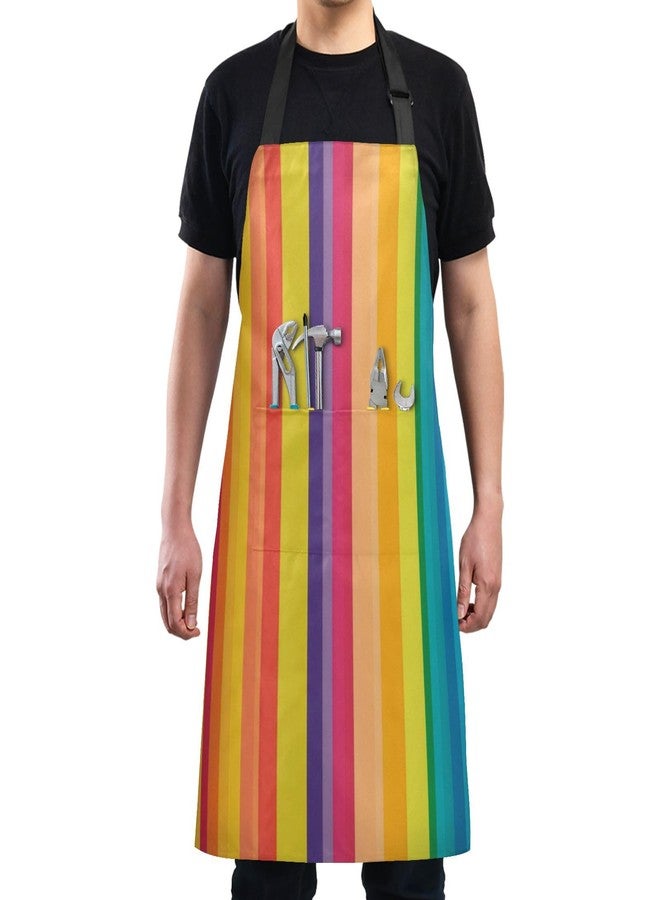WELLDAY Rainbow Carnival Striped Apron, Aprons for Women with Pockets - Adjustable Aprons for Men Cooking Gardening Baking - Image 4