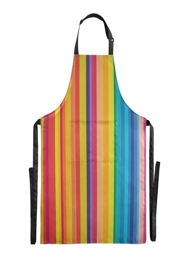 WELLDAY Rainbow Carnival Striped Apron, Aprons for Women with Pockets - Adjustable Aprons for Men Cooking Gardening Baking - Image 1