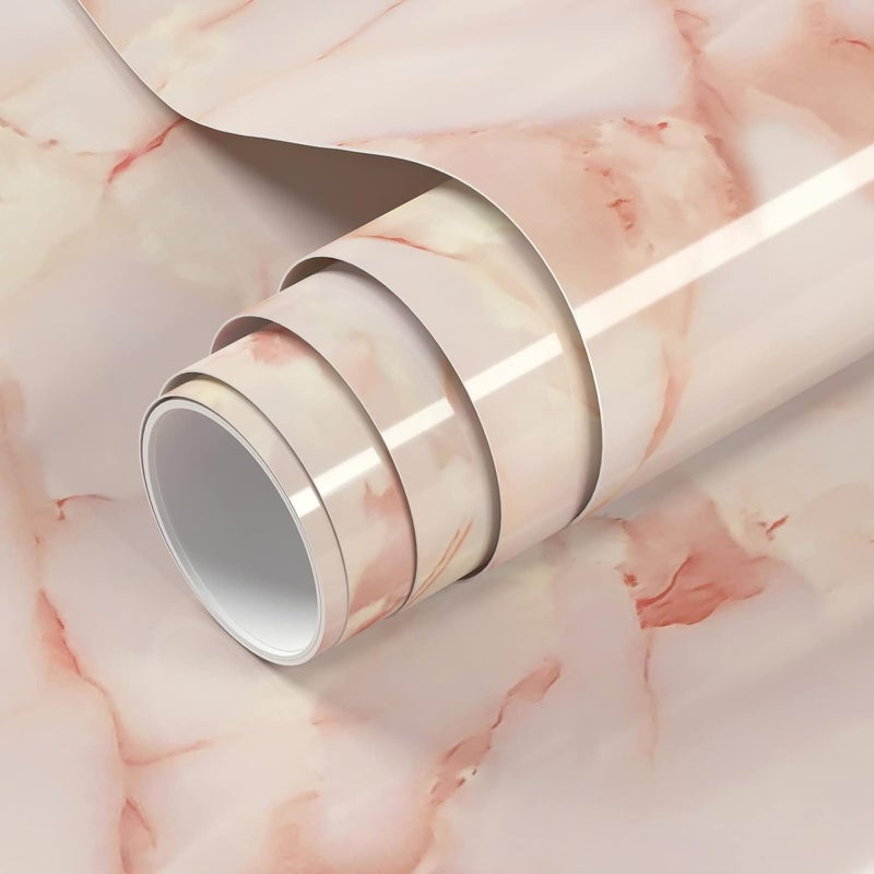 VOLEAAR Light Pink Marble Contact Paper 237 x 3937 Inches Peel and Stick Wallpaper Vinyl Waterproof Self Adhesive Marble Look Wall Paper for Wall Countertops Backplane - Image 1