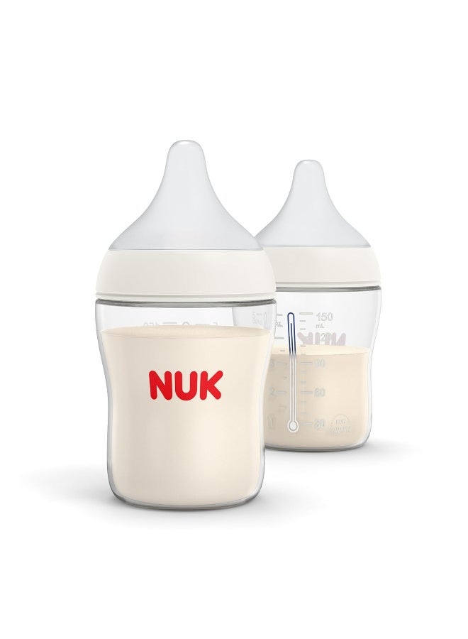 NUK زجاجة NUK Perfect Match 2 في 1 طبيعية ومضادة للمغص بتدفق بطيء، حلمة واسعة وقابلة للتكيف، 5 أونصات، عبوة من 2 - Image 1