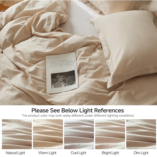 Simple&Opulence French Linen Duvet Cover Set 88" x 92"- 3 Pieces (1 Comforter Cover,2 Pillowcases)- Natural Flax Cotton Blend-Solid Color Breathable Farmhouse Bedding-Linen/Beige, Queen - Image 5