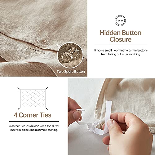 Simple&Opulence French Linen Duvet Cover Set 88" x 92"- 3 Pieces (1 Comforter Cover,2 Pillowcases)- Natural Flax Cotton Blend-Solid Color Breathable Farmhouse Bedding-Linen/Beige, Queen - Image 4