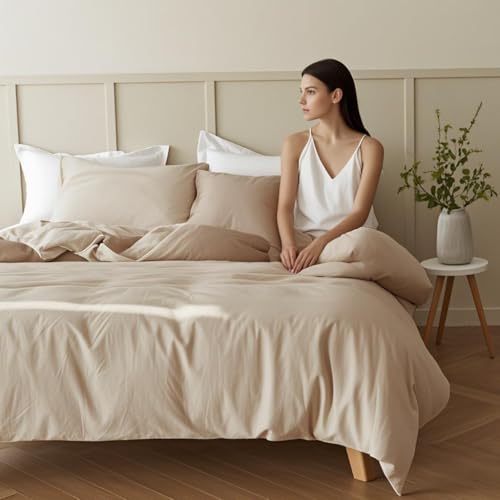 Simple&Opulence French Linen Duvet Cover Set 88" x 92"- 3 Pieces (1 Comforter Cover,2 Pillowcases)- Natural Flax Cotton Blend-Solid Color Breathable Farmhouse Bedding-Linen/Beige, Queen - Image 2