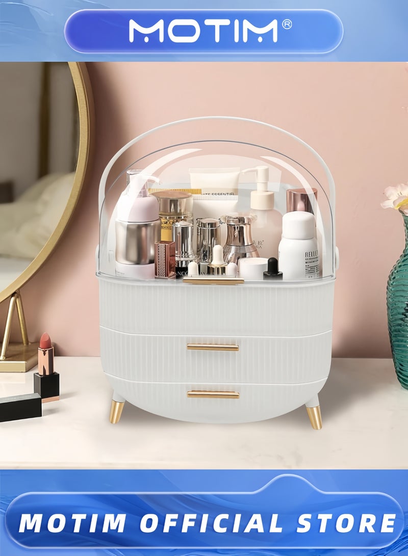 موتيم منظم للعناية بالبشرة علبة عرض مستحضرات تجميل مع صندوق تخزين من طبقتين وغطاء شفاف لطاولة الحمام أو غرفة النوم أو خزانة الملابس - Image 1