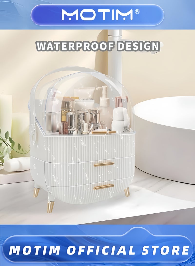 موتيم منظم للعناية بالبشرة علبة عرض مستحضرات تجميل مع صندوق تخزين من طبقتين وغطاء شفاف لطاولة الحمام أو غرفة النوم أو خزانة الملابس - Image 3