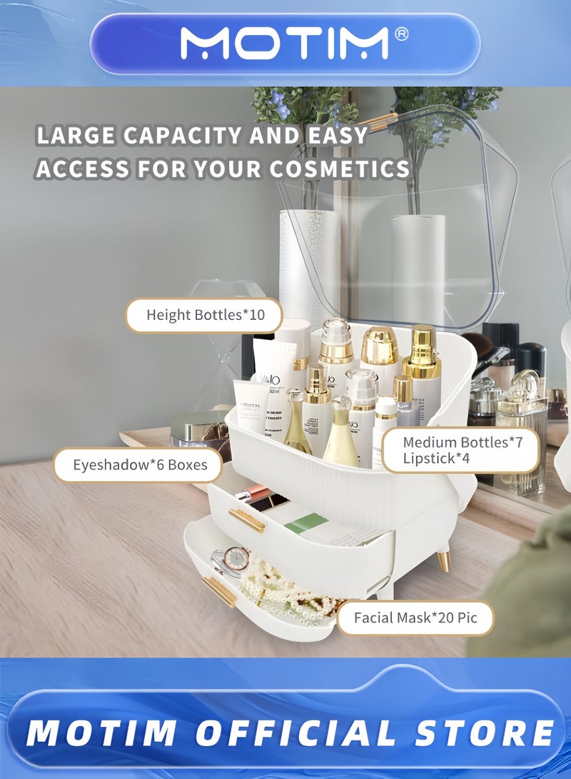 موتيم منظم للعناية بالبشرة علبة عرض مستحضرات تجميل مع صندوق تخزين من طبقتين وغطاء شفاف لطاولة الحمام أو غرفة النوم أو خزانة الملابس - Image 2