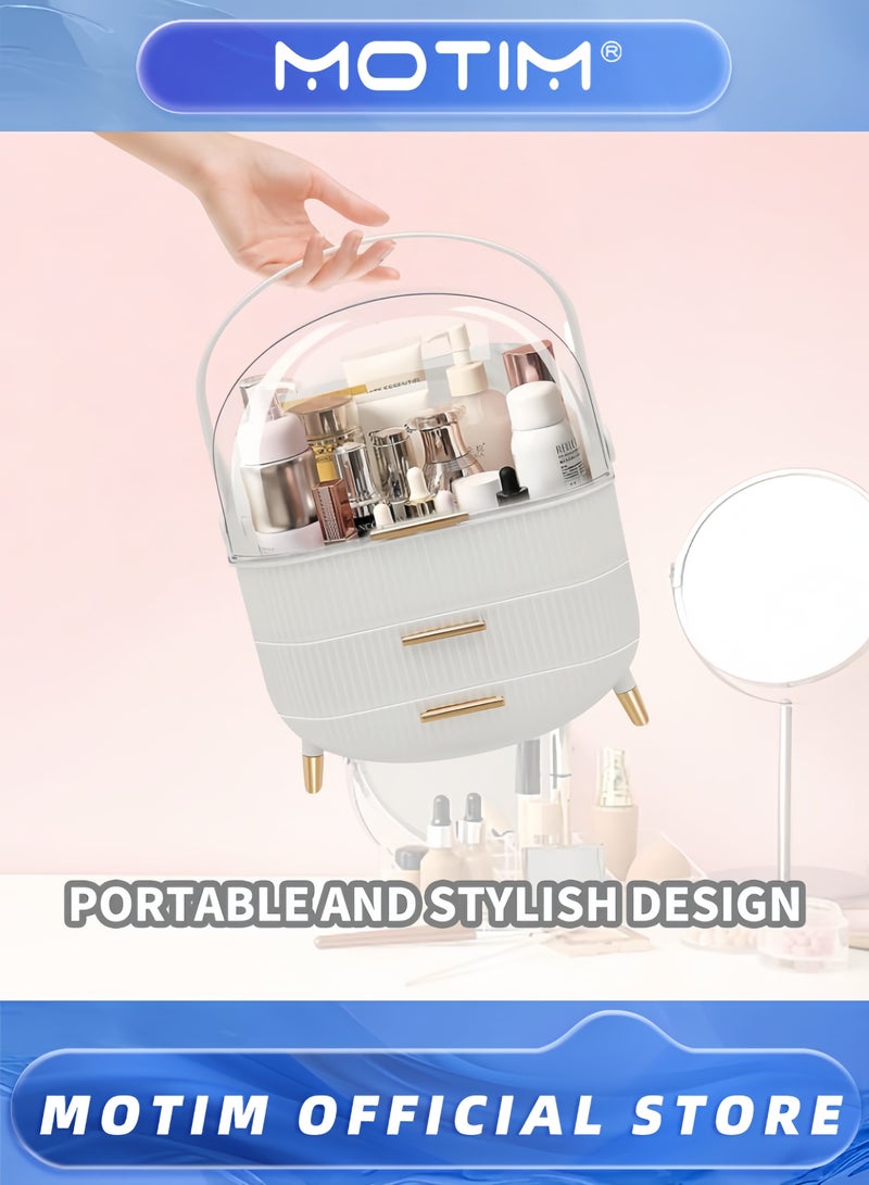 موتيم منظم للعناية بالبشرة علبة عرض مستحضرات تجميل مع صندوق تخزين من طبقتين وغطاء شفاف لطاولة الحمام أو غرفة النوم أو خزانة الملابس - Image 4
