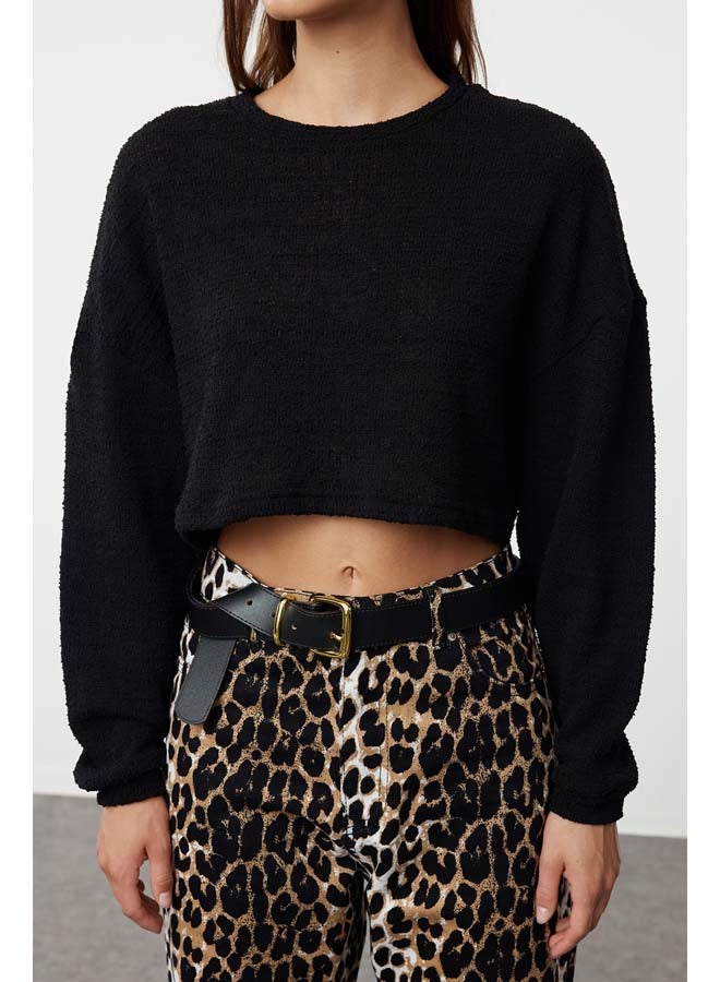 trendyol Black Crop Bat Sleeve Knitwear Sweater TWOAW25KZ00221 - Image 4
