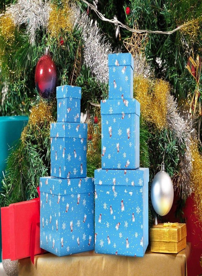 Linelglobal Assorted Size Christmas Gift Box with Lids, Nesting Stackable Xmas Box for Present Holiday Decoration 6 Pcs Set - Blue Snowman Snow Flake - Image 5