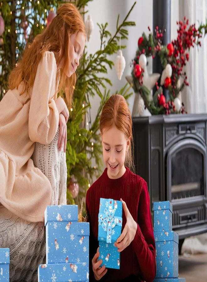 Linelglobal Assorted Size Christmas Gift Box with Lids, Nesting Stackable Xmas Box for Present Holiday Decoration 6 Pcs Set - Blue Snowman Snow Flake - Image 4