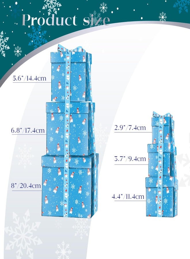 Linelglobal Assorted Size Christmas Gift Box with Lids, Nesting Stackable Xmas Box for Present Holiday Decoration 6 Pcs Set - Blue Snowman Snow Flake - Image 2