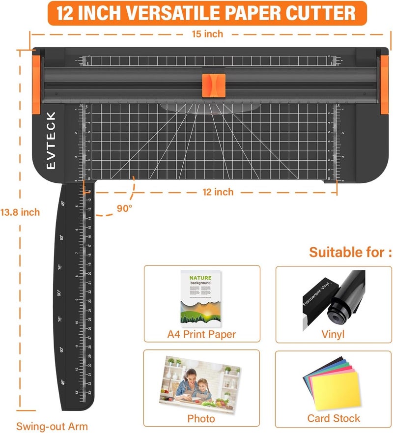 Evteck Paper Cutter 12 Inch Paper Trimmer Slider Crafting Scrapbooking Supplies for A4 Vinyl Photo Cardstock with Security Blade and Foldable Ruler - Image 4