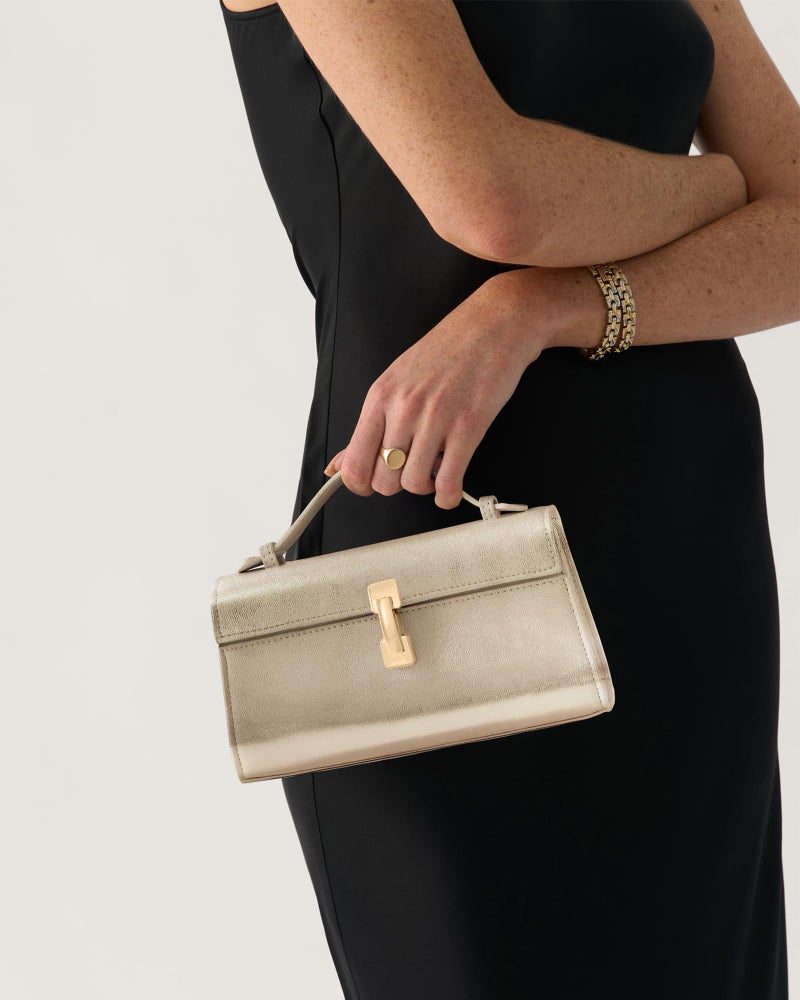 Apryl Clutch Purses for Women - Gold Clutch Purses for Women - Small Evening Bag - Trendy Top Handle Purse - Adjustable Crossbody Handbag PU Leather - Gold - Image 2