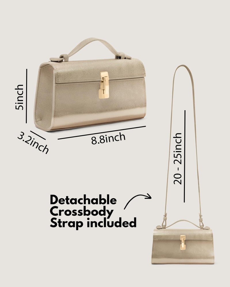 Apryl Clutch Purses for Women - Gold Clutch Purses for Women - Small Evening Bag - Trendy Top Handle Purse - Adjustable Crossbody Handbag PU Leather - Gold - Image 3