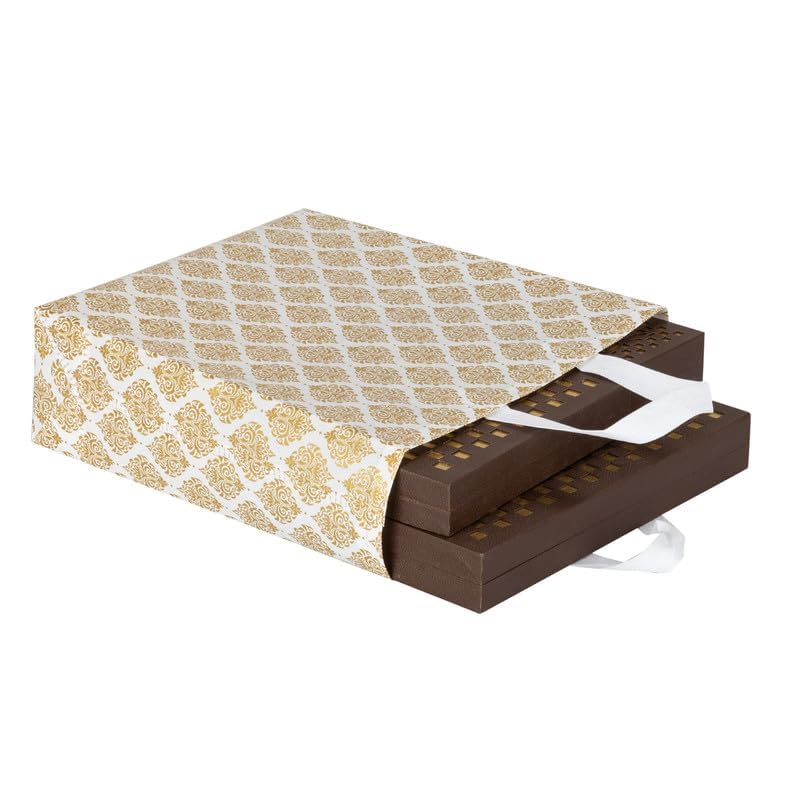 G1 G 1 Decorative Gift Bags with Gold Damask Pattern, White Handles, Pack of 10, Reusable Shopping Bags for Wedding, Festive Occasions, Return Gifts - Image 3