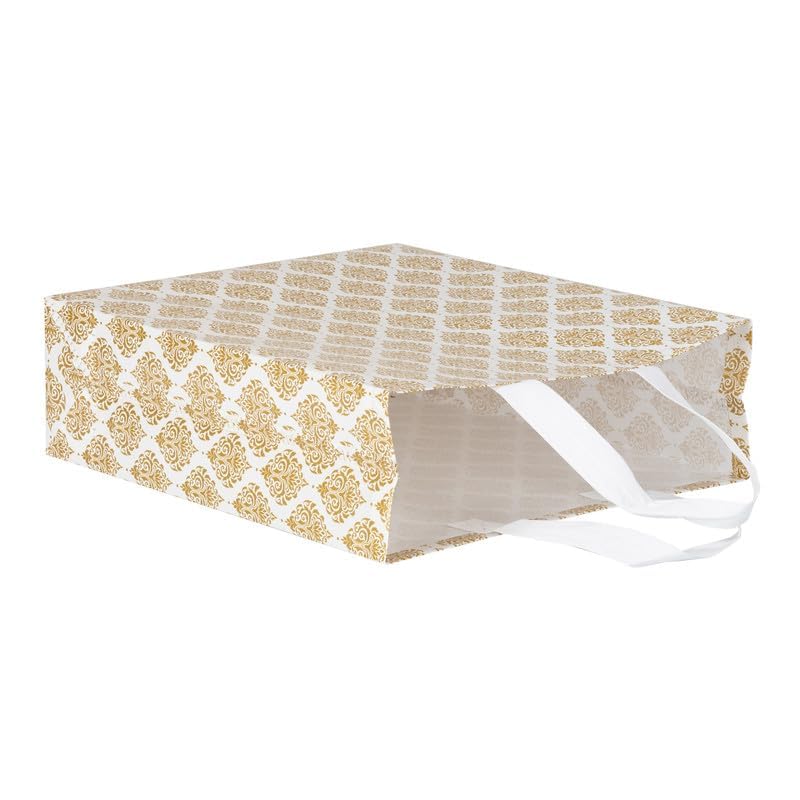 G1 G 1 Decorative Gift Bags with Gold Damask Pattern, White Handles, Pack of 10, Reusable Shopping Bags for Wedding, Festive Occasions, Return Gifts - Image 5