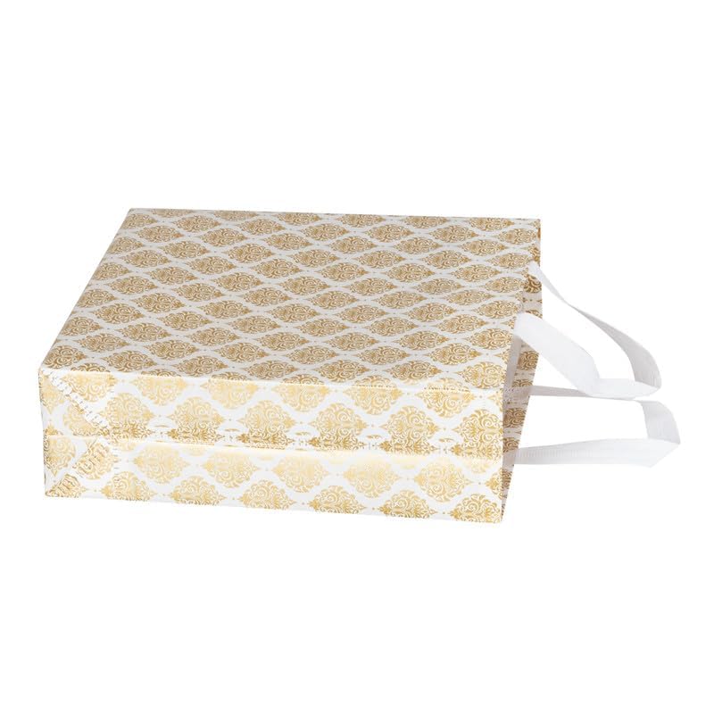 G1 G 1 Decorative Gift Bags with Gold Damask Pattern, White Handles, Pack of 10, Reusable Shopping Bags for Wedding, Festive Occasions, Return Gifts - Image 4
