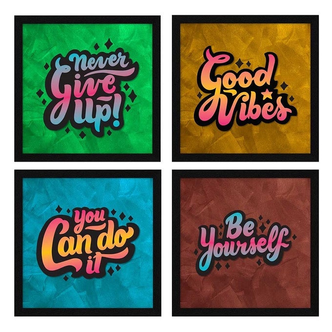 PAPER MOTIVATIONAL QUOTES WALL ART PAINTING FRAMED PAINTINGS 20 X 20 INCHES COMBINED 100 X 100 EACH ABSTRACT MULTICOLOR SET OF 4 AXJ00116MOT