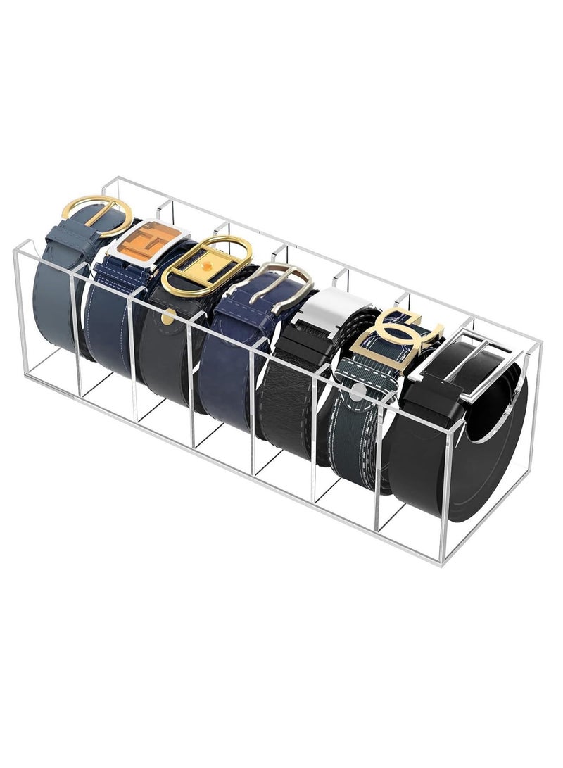 Belt Organizer, Acrylic Belt Storage Holder for The Closet, 7 Compartments Display Case for Tie and Bow Tie  - Image 1
