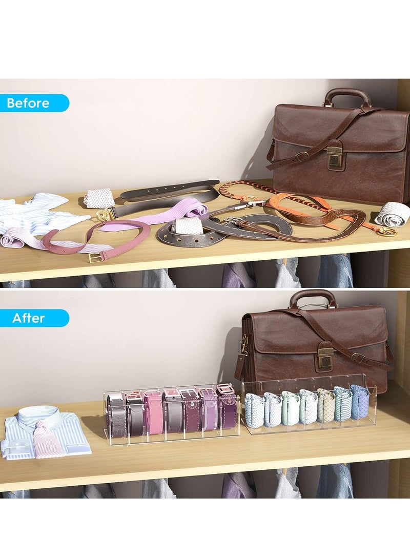 Belt Organizer, Acrylic Belt Storage Holder for The Closet, 7 Compartments Display Case for Tie and Bow Tie  - Image 3