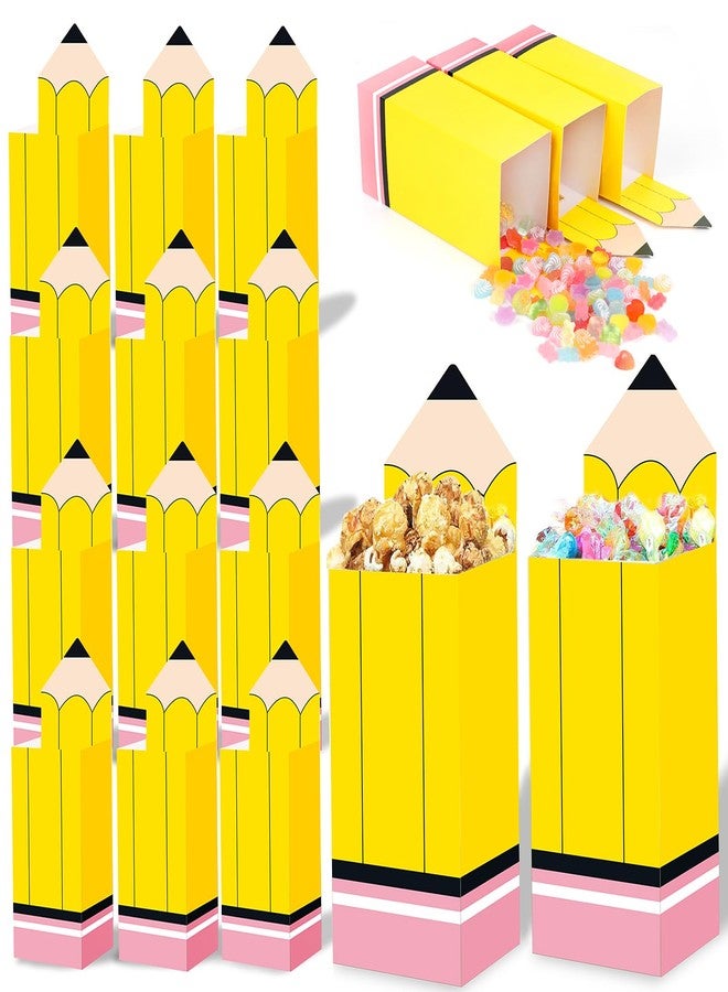 FOIMAS 12pcs Pencil Candy Boxes,Back to School Popcorn Treat Box Holder Pencil Shaped Gift Bags for Back to School Treacher Classroom Party Favor Supply - Image 1