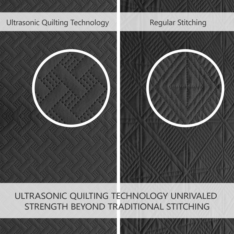 FLYMME King Size Quilt Bedding Set Black Lightweight Bedspreads Set Modern Style Geometric Weave Stripe Pattern Soft Microfiber Bed Coverlet 3 Pieces (1 Quilt  2 Shams) - Image 3
