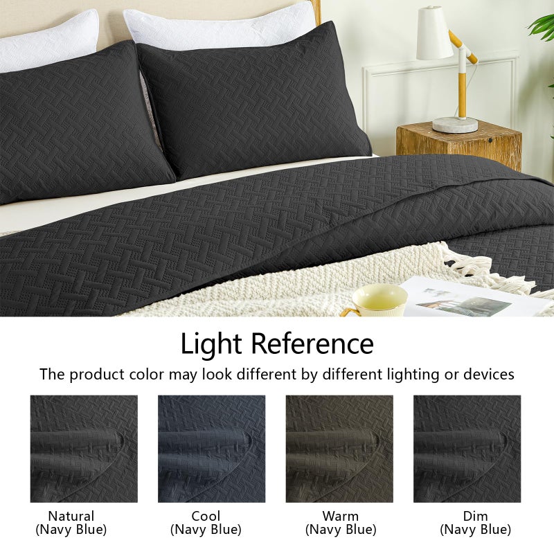 FLYMME King Size Quilt Bedding Set Black Lightweight Bedspreads Set Modern Style Geometric Weave Stripe Pattern Soft Microfiber Bed Coverlet 3 Pieces (1 Quilt  2 Shams) - Image 5