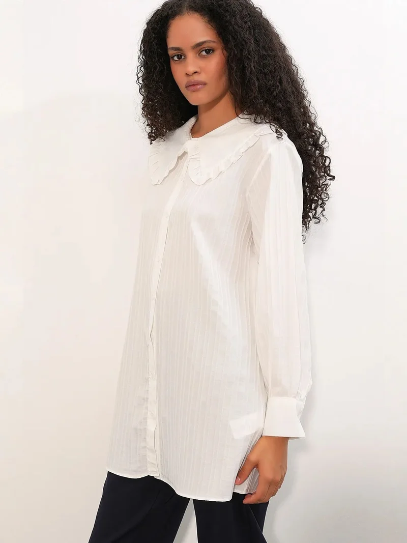 Big Dart White BDART Long-sleeve Textured Shirt With Baby Collar for Women | Best Price UAE