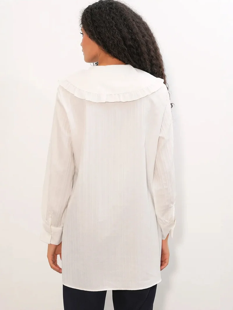 Big Dart White BDART Long-sleeve Textured Shirt With Baby Collar for Women | Best Price UAE