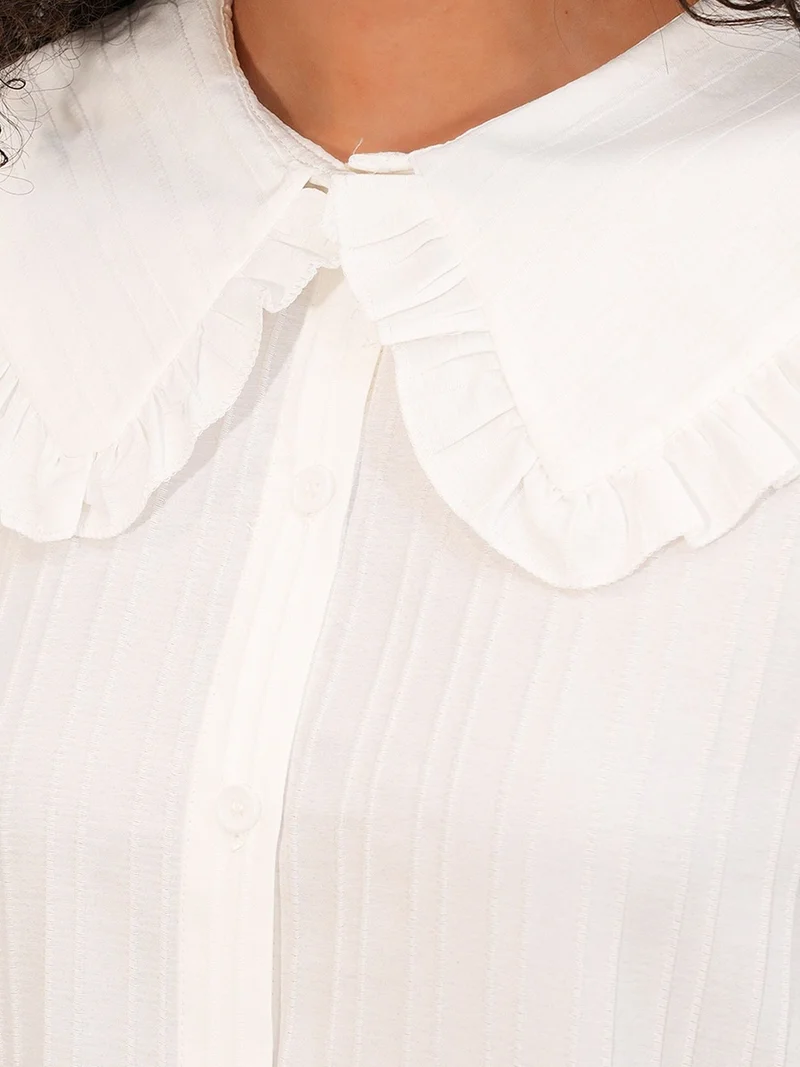 Big Dart White BDART Long-sleeve Textured Shirt With Baby Collar for Women | Best Price UAE