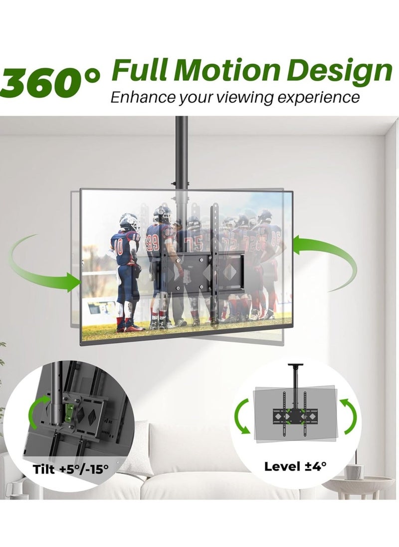 TIGER "Ceiling TV Mount Bracket for 26''-65'' Flat Screen TVs, Adjustable Height with Full Motion 360° Rotation, Tilt, Swivel, and Flip Down Design" - Image 4