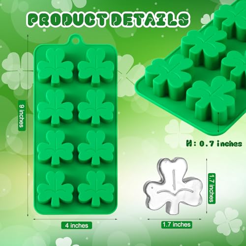 LOYIM 3 Pack Shamrock Ice Cube Mold, Silicone Shamrock Mold St Patrick's Day, 8-Cavity Leaf Clover Mold for Ice Cube, Chocolate Molds, Candy, Resin Sugar Craft, Cake, Cupcake Decorations - Image 2
