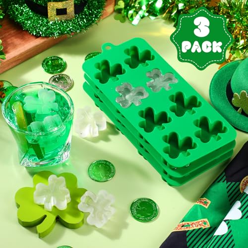 LOYIM 3 Pack Shamrock Ice Cube Mold, Silicone Shamrock Mold St Patrick's Day, 8-Cavity Leaf Clover Mold for Ice Cube, Chocolate Molds, Candy, Resin Sugar Craft, Cake, Cupcake Decorations - Image 3