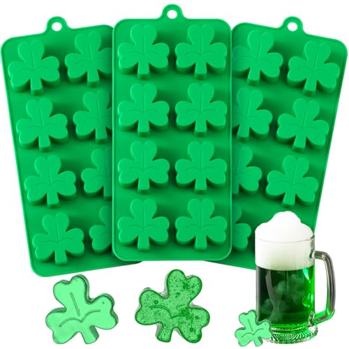 LOYIM 3 Pack Shamrock Ice Cube Mold, Silicone Shamrock Mold St Patrick's Day, 8-Cavity Leaf Clover Mold for Ice Cube, Chocolate Molds, Candy, Resin Sugar Craft, Cake, Cupcake Decorations - Image 1