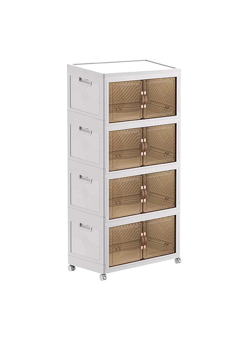 Perfin Storage Box 4-Tier Stackable Storage  Bins with Magnetic Doors & Wheels | Foldable Storage Organizer Cabinet for Home, Kitchen, Office  - Image 1