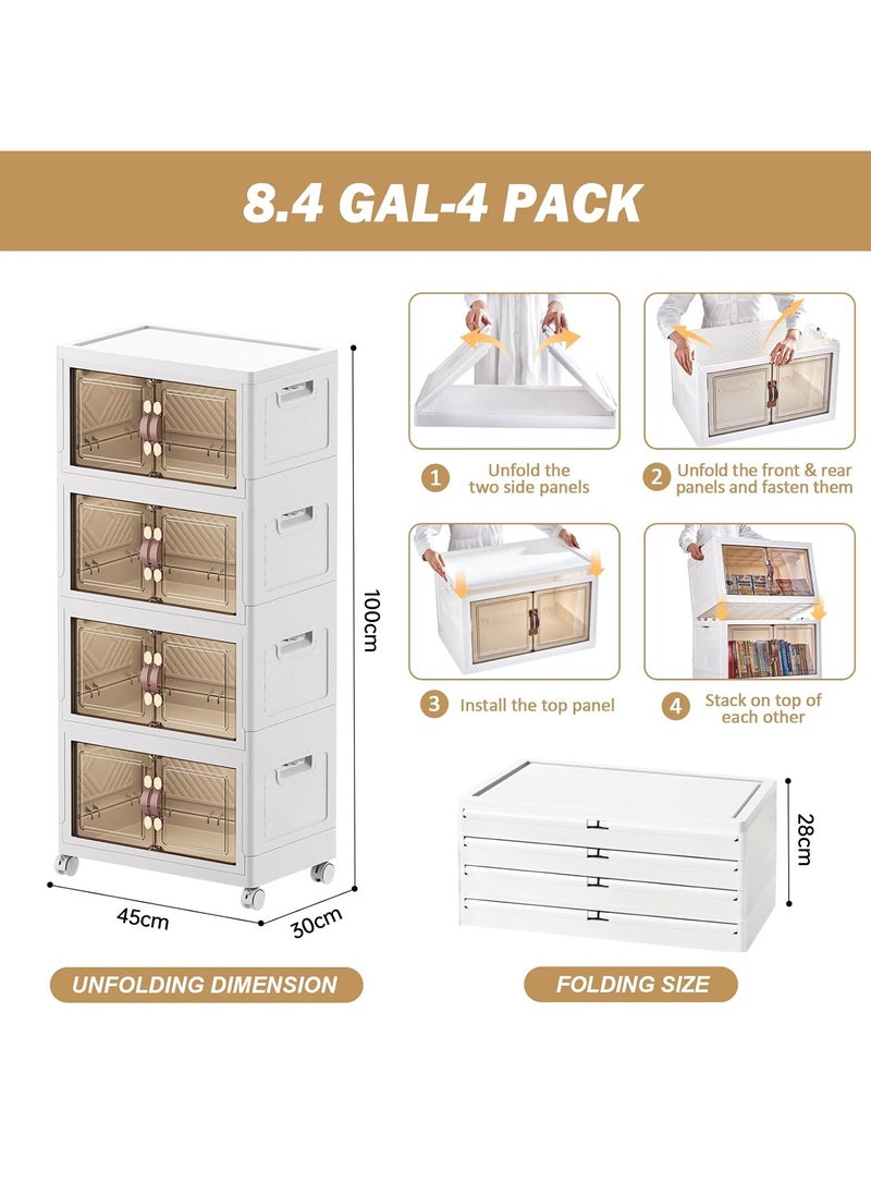 Perfin Storage Box 4-Tier Stackable Storage  Bins with Magnetic Doors & Wheels | Foldable Storage Organizer Cabinet for Home, Kitchen, Office  - Image 2