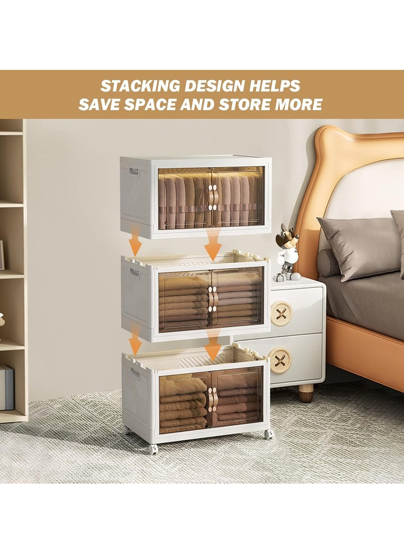 Perfin Storage Box 4-Tier Stackable Storage  Bins with Magnetic Doors & Wheels | Foldable Storage Organizer Cabinet for Home, Kitchen, Office  - Image 3