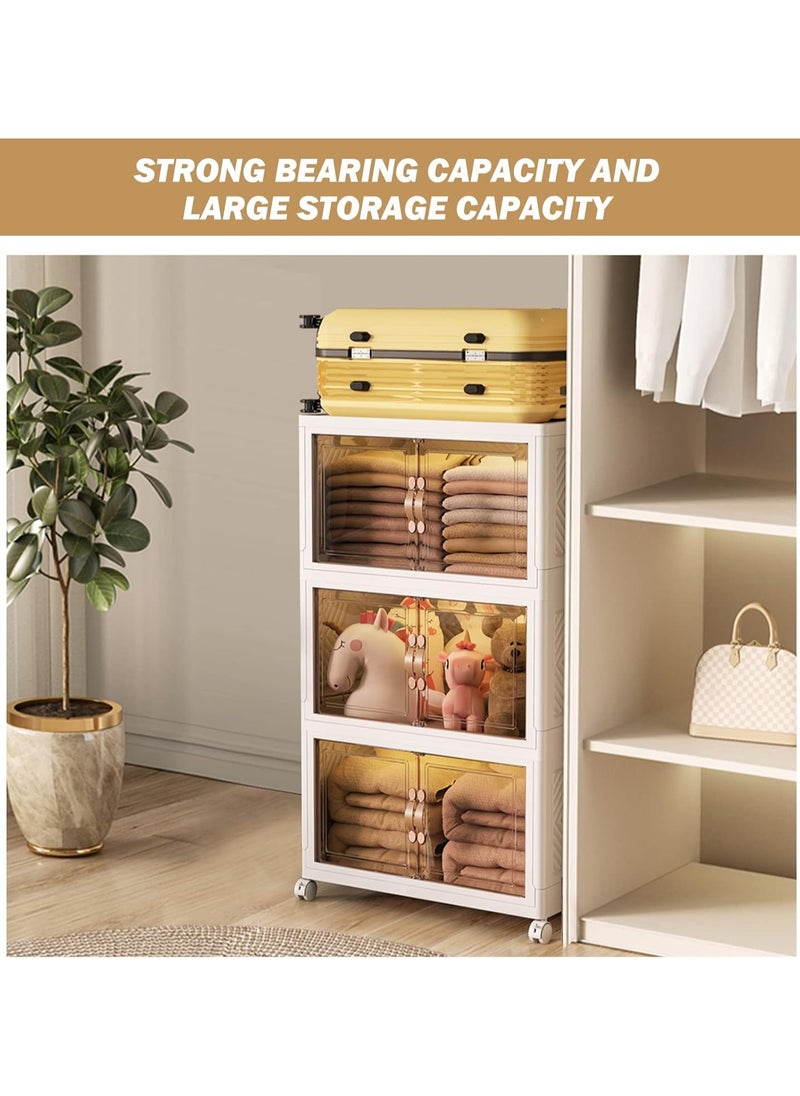 Perfin Storage Box 4-Tier Stackable Storage  Bins with Magnetic Doors & Wheels | Foldable Storage Organizer Cabinet for Home, Kitchen, Office  - Image 4