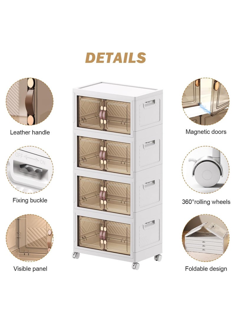 Perfin Storage Box 4-Tier Stackable Storage  Bins with Magnetic Doors & Wheels | Foldable Storage Organizer Cabinet for Home, Kitchen, Office  - Image 5