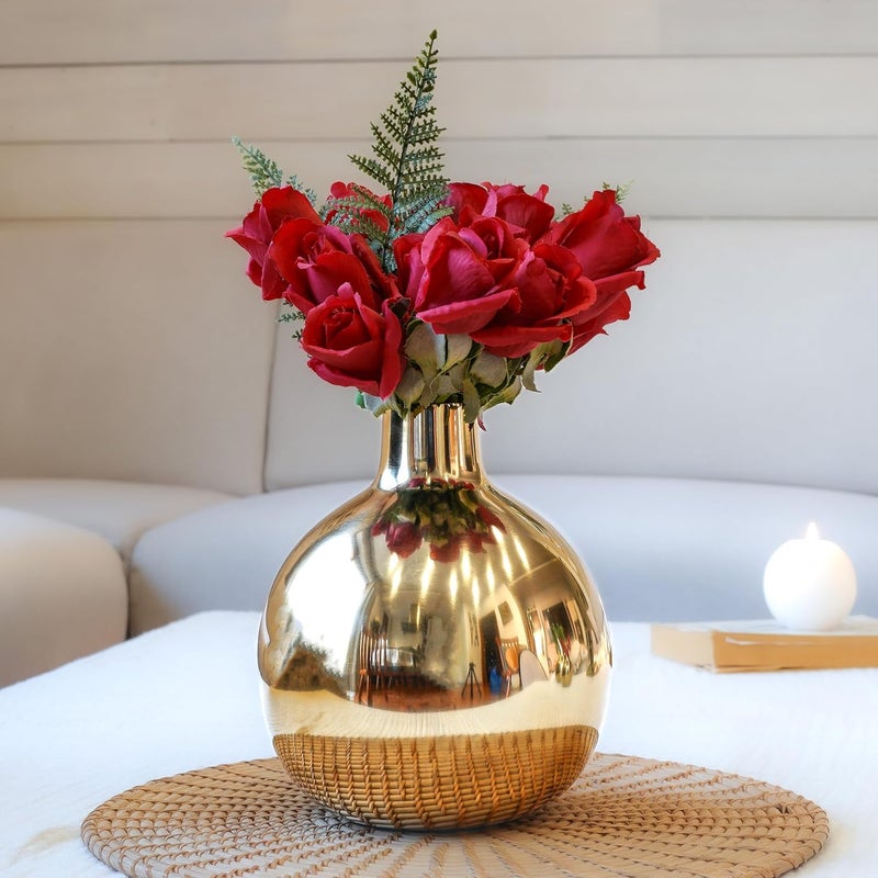 BEHOMA Metal Round Flower Vase for Home Dcor Living Room Office Wedding | Table Decorative Item for Festivals Birthday Golden Vase 1Pcs (Flower not Included) - Image 1