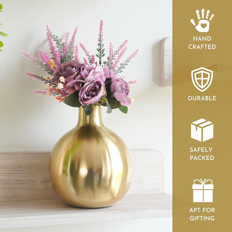 BEHOMA Metal Round Flower Vase for Home Dcor Living Room Office Wedding | Table Decorative Item for Festivals Birthday Golden Vase 1Pcs (Flower not Included) - Image 5