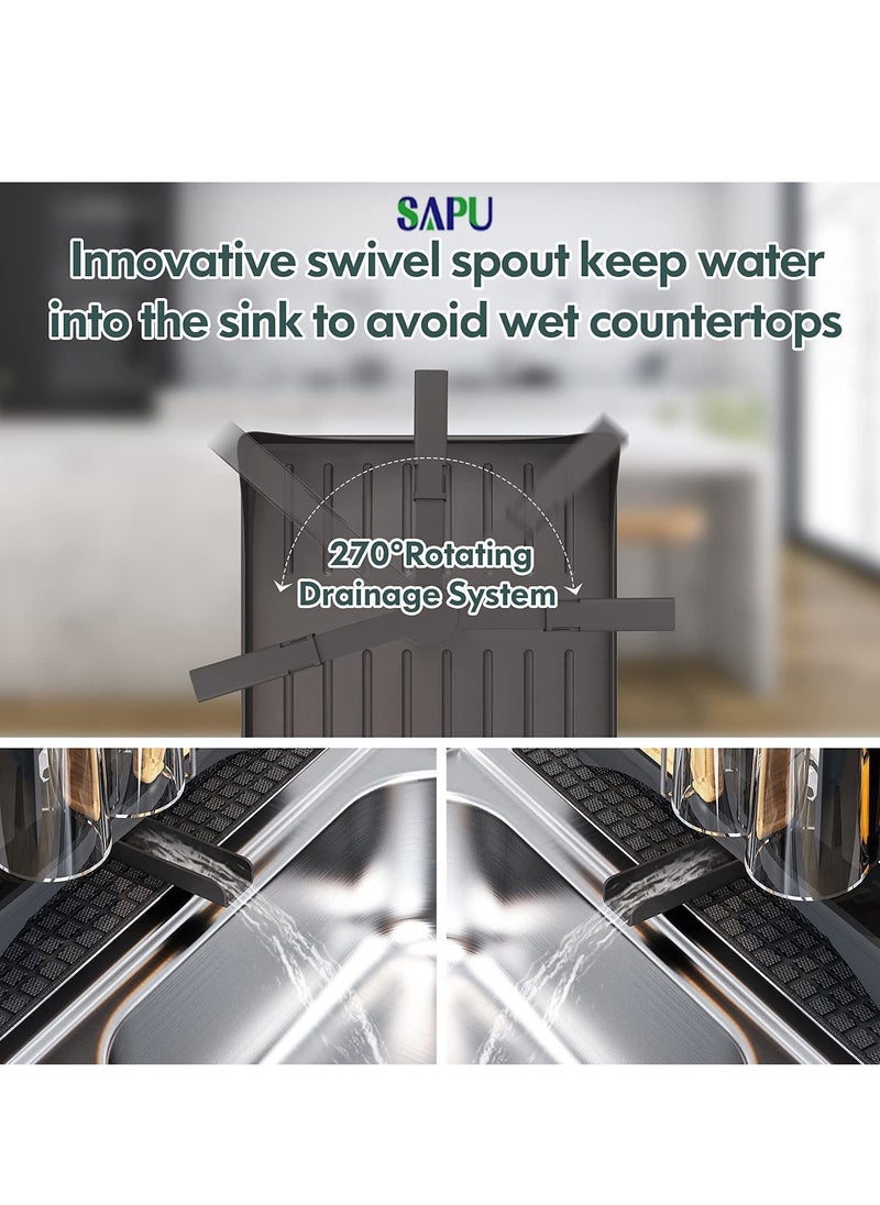 SAPU - Dish Drying Rack and Drainboard Set 2 Tier Large Dish Rack with Swivel Spout Stainless Steel Dish Drainer for Kitchen Counter with Utensil Holder Cutting Board Holder Extra Drying Mat - Image 1